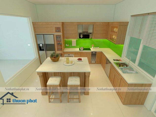 Tủ bếp inox cánh gỗ  Sồi Mỹ SM03